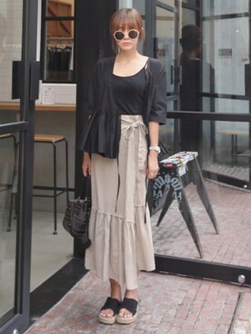 「11AM（-）のアイテム（スカート）」を使った、11AMさん（レディース・162cm）の夏コーディネート