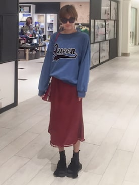 「11AM（-）のアイテム（スカート）」を使った、11AMさん（レディース・162cm）の秋コーディネート
