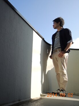 「aikoツアーTのアイテム（Tシャツ/カットソー、ホワイト系）」を使った、Tamu-Kenさん（メンズ）の秋コーディネート