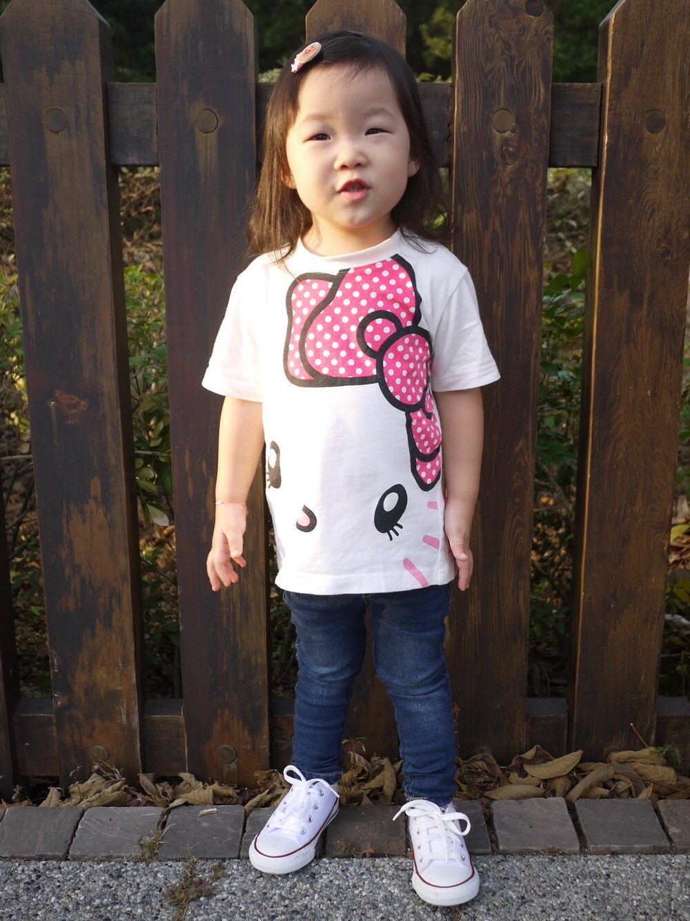 「CONVERSEのCONVERSE CHILD ALL STAR SLIP OX（スニーカー、ホワイト系）」を使った、🍓m&m's🍓さん（キッズ・90cm）の秋コーディネートの1枚目の写真
