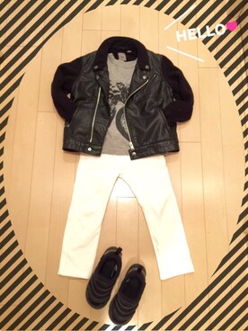 「UNIQLO（ユニクロ）のアイテム（ライダースジャケット）」を使った、ssskkk68さん（キッズ・100cm）の冬コーディネート