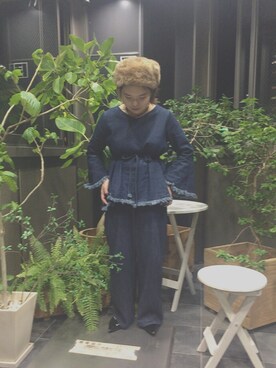 「niko and...（ニコアンド）のデニム内紐ワイドパンツ【niko and ...】（デニムパンツ、ブルー系）」を使った、ムカイハルカさん（レディース・156cm）の夏コーディネート