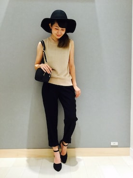 「ノースリーブニット」｜「アイテム（帽子）」を使った、taknk.さん（レディース・157cm）の夏コーディネート