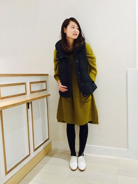 「GLOBAL WORK（グローバルワーク）のアイテム（ダウンベスト）」を使った、taknk.さん（レディース・157cm）の冬コーディネート
