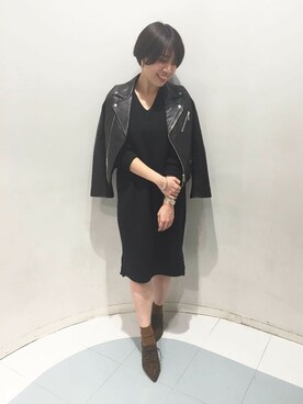 「A part by（アパートバイ）のアイテム（ライダースジャケット）」を使った、いっちーさん（レディース・160cm）の冬コーディネート