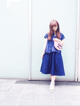 「アイテム（ボディバッグ/ウエストポーチ、ピンク系）」を使った、MILKFED.STAFFさん（レディース・154cm）の夏コーディネート