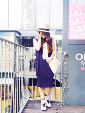 「MILKFED.（ミルクフェド）のアイテム（ショルダーバッグ）」を使った、MILKFED.STAFFさん（レディース・154cm）の夏コーディネート