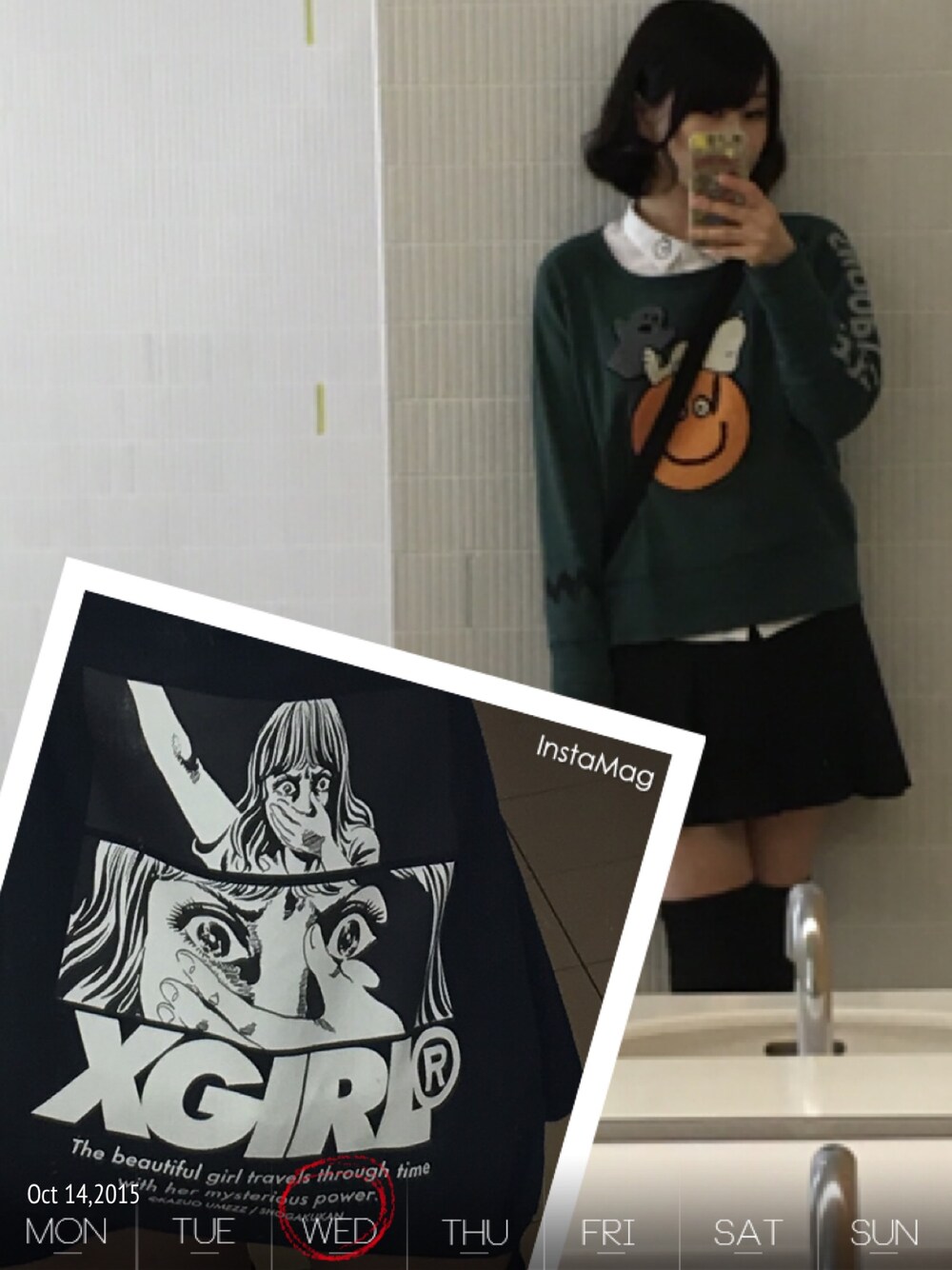 「楳図かずお、おろち」｜「AS KNOW AS PINKYのアイテム（スウェット、グリーン系）」を使った、R！さん（レディース・157cm）の秋コーディネートの1枚目の写真