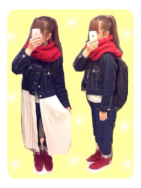 「aiko」｜「アイテム（デニムジャケット）」を使った、コダさん（レディース・154cm）の冬コーディネート