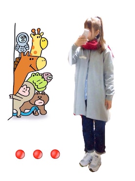 「赤マフラー」｜「アイテム（その他アウター）」を使った、コダさん（レディース・154cm）の冬コーディネート