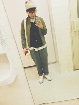 「トイレから失礼しやす」｜「アイテム（スラックス）」を使った、nigさん（レディース・156cm）の秋コーディネート
