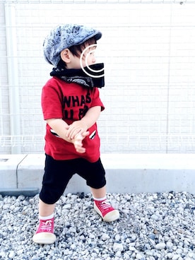 「RAD CUSTOM（ラッドカスタム）のアイテム（帽子）」を使った、chelsea♡さん（キッズ・70cm）の夏コーディネート