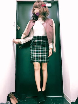 「LILY BROWN（リリーブラウン）のアイテム（ライダースジャケット）」を使った、あいさん（レディース・153cm）の秋コーディネート
