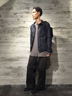 「Yohji Yamamoto（ヨウジヤマモト）のアイテム（パンツ）」を使った、大出 貴文 HAREさん（メンズ・175cm）の秋コーディネート