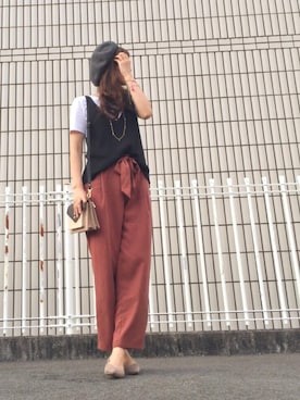 「ニットキャミソール」｜「アイテム（ハンチング/ベレー帽）」を使った、Tu--chanさん（レディース・160cm）の秋コーディネート