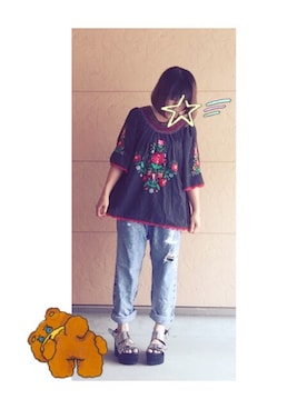 「MONKI（モンキ）のアイテム（サンダル）」を使った、えりなさん（レディース・155cm）の夏コーディネート