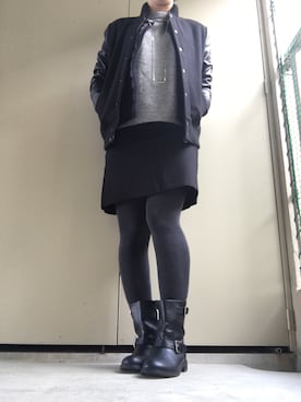 「DETAILS（ディテールズ）のアイテム（スタジャン）」を使った、u-ccoさん（レディース・170cm）の冬コーディネート