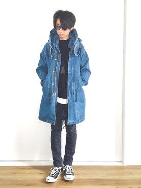 「UNUSED（アンユーズド）のアイテム（モッズコート）」を使った、TAKAさん（メンズ・175cm）の秋コーディネート