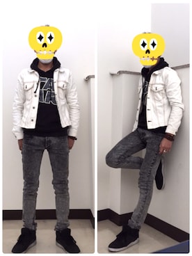 「Right-on MEN'S（ライトオンメンズ）のアイテム（デニムジャケット、ホワイト系）」を使った、kenkenさん（メンズ・175cm）の冬コーディネート