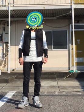 「Luv maison（ラブメゾン）のアイテム（Tシャツ/カットソー、ホワイト系）」を使った、kenkenさん（メンズ・175cm）の冬コーディネート