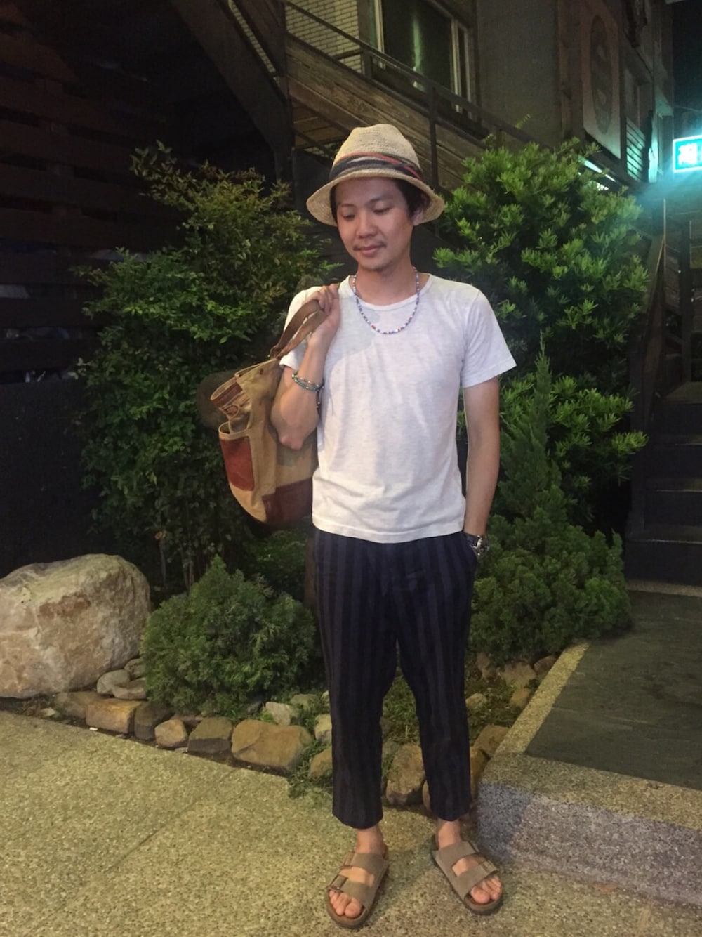 「BEAMS、mspc、birkenstock、HARE、GLOBAL WORK」｜「HAREのアイテム（チノパンツ、その他）」を使った、MattChungさん（メンズ・170cm）の夏コーディネートの1枚目の写真