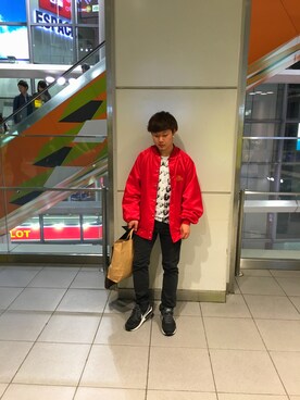「ナイキスニーカー」｜「アイテム（スタジャン）」を使った、えんどうかずきさん（メンズ・160cm）の春コーディネート