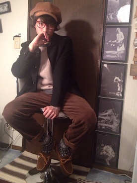 「Minnetonka（ミネトンカ）のアイテム（その他シューズ）」を使った、kaakun.さん（メンズ・175cm）の冬コーディネート