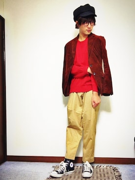「CONVERSE（コンバース）のALL STAR HI（スニーカー）」を使った、kaakun.さん（メンズ・175cm）の秋コーディネート