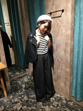 「HVC（エイチブイシー）のアイテム（ライダースジャケット）」を使った、HVCあべの店さん（レディース・155cm）の秋コーディネート