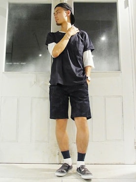 「STUDIOUS（ステュディオス）のアイテム（バングル/リストバンド）」を使った、蒲原さん（メンズ・175cm）の夏コーディネート