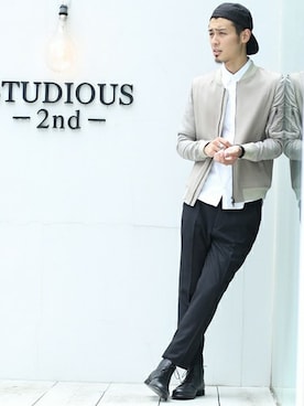 「STUDIOUS（ステュディオス）のアイテム（ミリタリージャケット）」を使った、蒲原さん（メンズ・175cm）の夏コーディネート