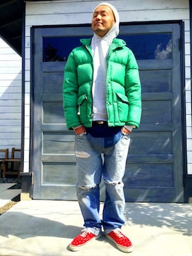 「アイテム（ボディバッグ/ウエストポーチ、ブルー系）」を使った、Hisato Tanakaさん（メンズ・168cm）の春コーディネート