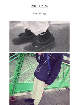 「アイテム（ボディバッグ/ウエストポーチ、ブルー系）」を使った、sさん（メンズ・165cm）の冬コーディネート