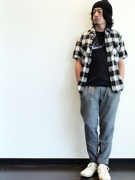 「melple（メイプル）のアイテム（パンツ）」を使った、koichiroさん（メンズ・170cm）の夏コーディネート
