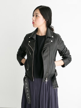 「URBAN RESEARCH ROSSO WOMEN（アーバンリサーチ　ロッソ）のアイテム（ライダースジャケット）」を使った、kumonさん（レディース・163cm）の秋コーディネート