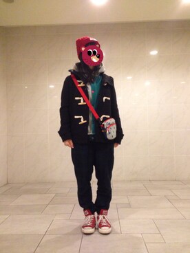「CHUMS（チャムス）のアイテム（パーカー）」を使った、ちゃむさん（レディース・157cm）の冬コーディネート