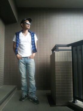 「FREDY&GLOSTER（フレディアンドグロスター）のアイテム（Tシャツ/カットソー）」を使った、MASACさん（メンズ・175cm）の夏コーディネート