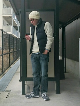 「PLST（プラステ）のアイテム（ダウンベスト）」を使った、MASACさん（メンズ・175cm）の冬コーディネート