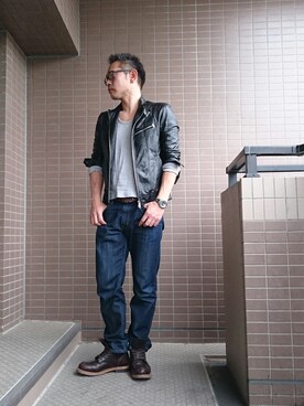 「MK MICHEL KLEIN HOMME （エムケーミッシェルクランオム）のアイテム（ライダースジャケット）」を使った、MASACさん（メンズ・175cm）の春コーディネート