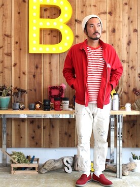 「アイテム（ニットキャップ/ビーニー、ホワイト系）」を使った、fumioさん（メンズ・168cm）の冬コーディネート