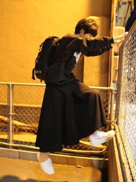 「Yohji Yamamoto（ヨウジヤマモト）のアイテム（スカート）」を使った、かずおさん（メンズ・180cm）の秋コーディネート