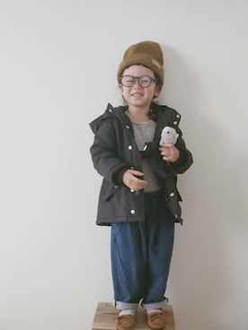「quoti use fith（クゥオティ　ユース　フィス）のアイテム（モッズコート）」を使った、yuuuさん（キッズ・90cm）の秋コーディネート