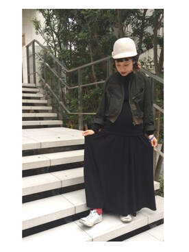 「H&M（エイチ・アンド・エム）のアイテム（帽子、ホワイト系）」を使った、きゃんさん（レディース・155cm）の秋コーディネート