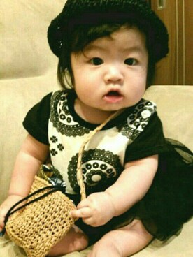 「アイテム（ロンパース、ブラック系）」を使った、hima♬*ﾟさん（キッズ・70cm）の夏コーディネート