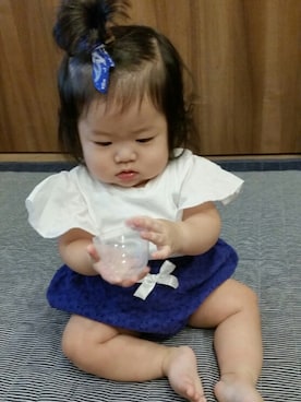 「アイテム（ヘアアクセサリー、ブルー系）」を使った、hima♬*ﾟさん（キッズ・70cm）の秋コーディネート