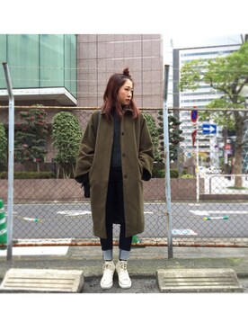 「MURUA（ムルーア）のアイテム（ステンカラーコート）」を使った、Hiromiiiさん（レディース・158cm）の冬コーディネート
