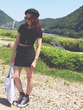 「SLY（スライ）のWOOLベレー帽（ハンチング/ベレー帽）」を使った、Hiromiiiさん（レディース・158cm）の夏コーディネート