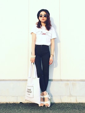「SLY（スライ）のWOOLベレー帽（ハンチング/ベレー帽）」を使った、Hiromiiiさん（レディース・158cm）の夏コーディネート