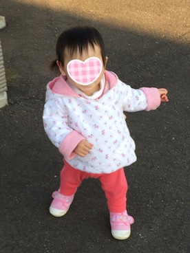 「PETIT BATEAU（プチバトー）のアイテム（ダウンジャケット/コート）」を使った、♡mia♡さん（キッズ・70cm）の秋コーディネート