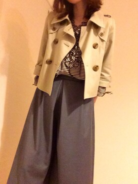 「ショート丈トップス」｜「アイテム（トレンチコート）」を使った、ぐりこさん（レディース・155cm）の春コーディネート